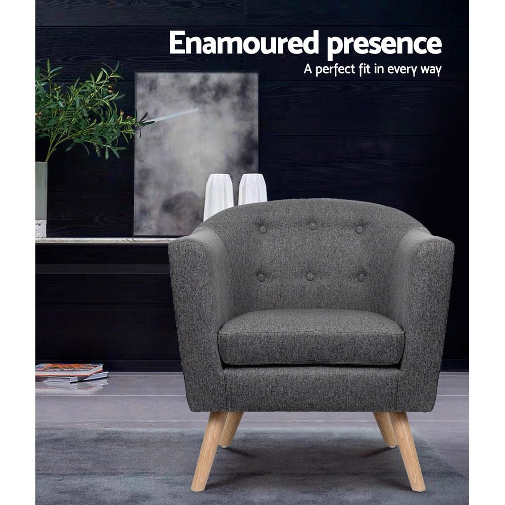 Linen Fabric Tub Sofa Chair Accent Armchair - Grey - Homecoze