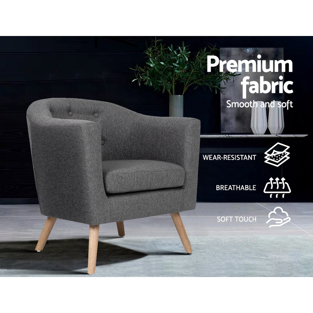 Linen Fabric Tub Sofa Chair Accent Armchair - Grey - Homecoze