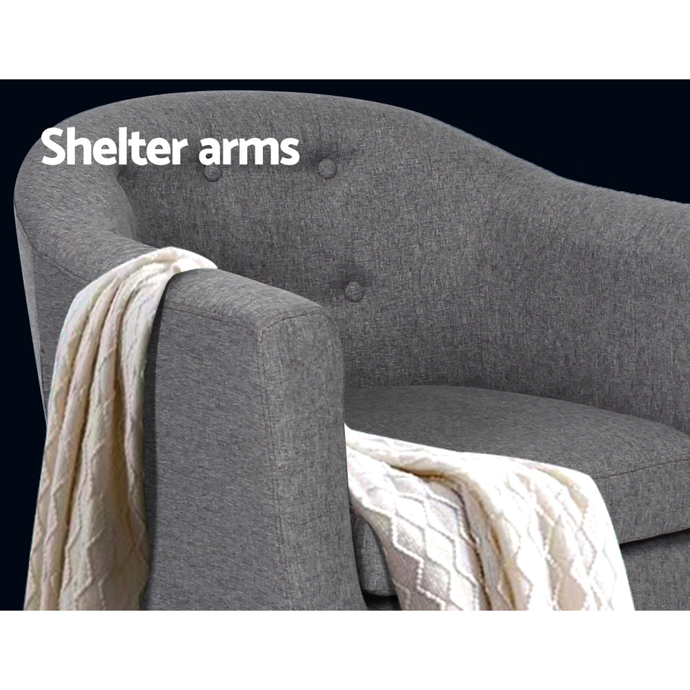 Linen Fabric Tub Sofa Chair Accent Armchair - Grey - Homecoze