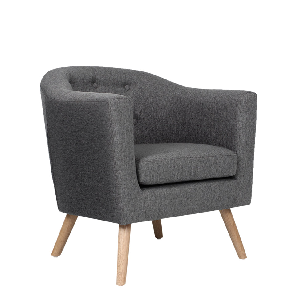 Linen Fabric Tub Sofa Chair Accent Armchair - Grey - Homecoze