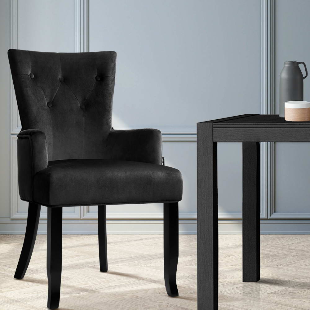 French Provincial Dining Chair - Velvet Fabric Retro Black - Homecoze