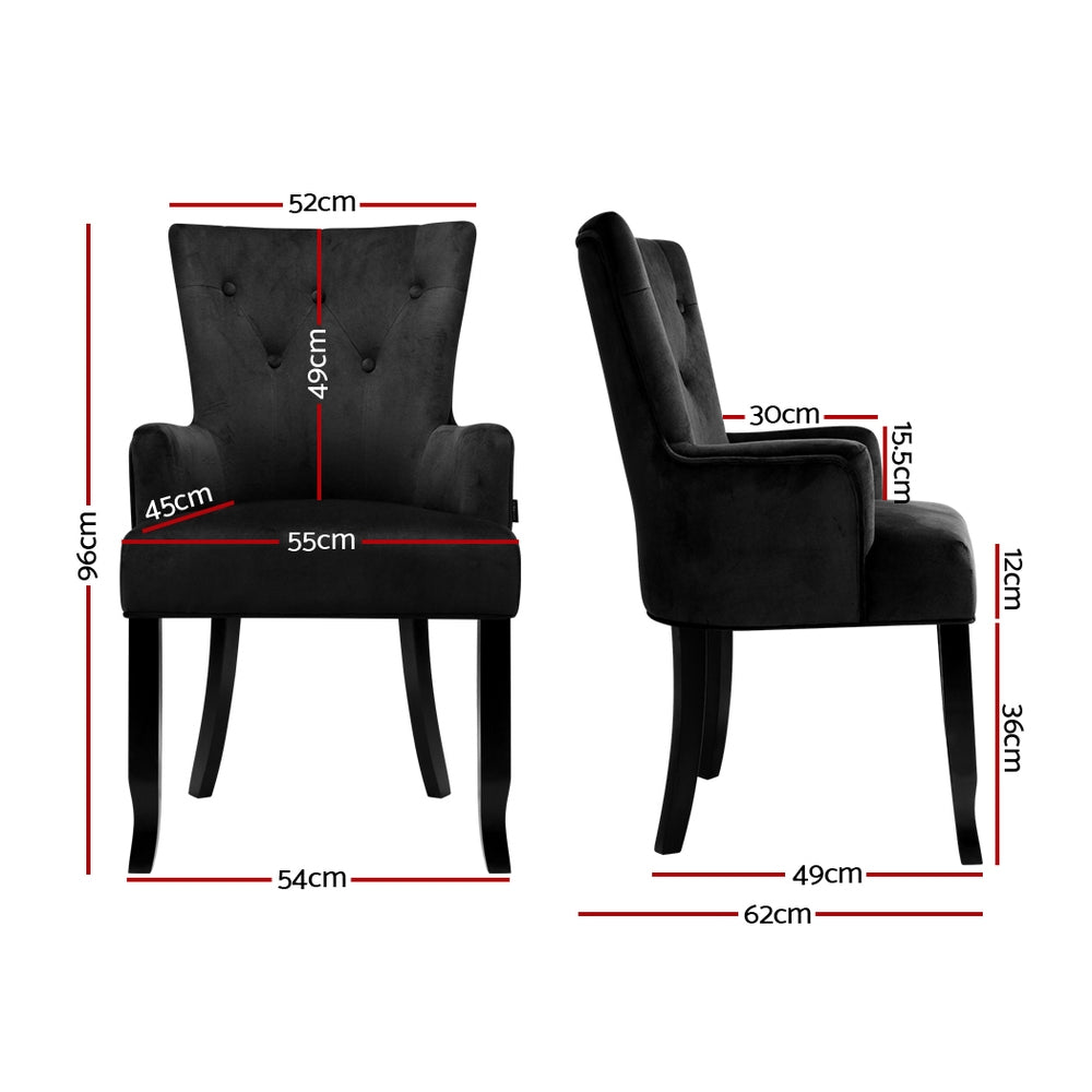 French Provincial Dining Chair - Velvet Fabric Retro Black - Homecoze
