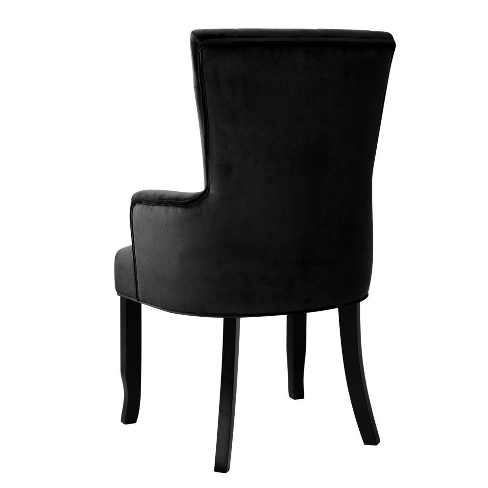 French Provincial Dining Chair - Velvet Fabric Retro Black - Homecoze