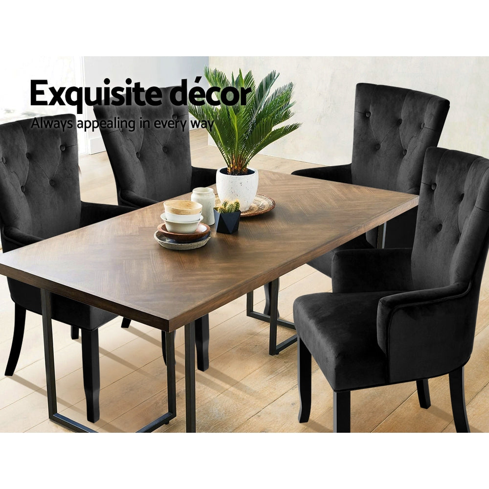 French Provincial Dining Chair - Velvet Fabric Retro Black - Homecoze