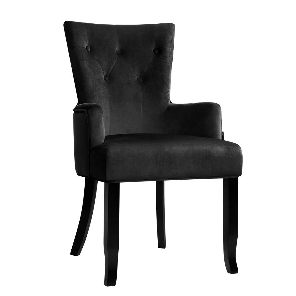 French Provincial Dining Chair - Velvet Fabric Retro Black - Homecoze