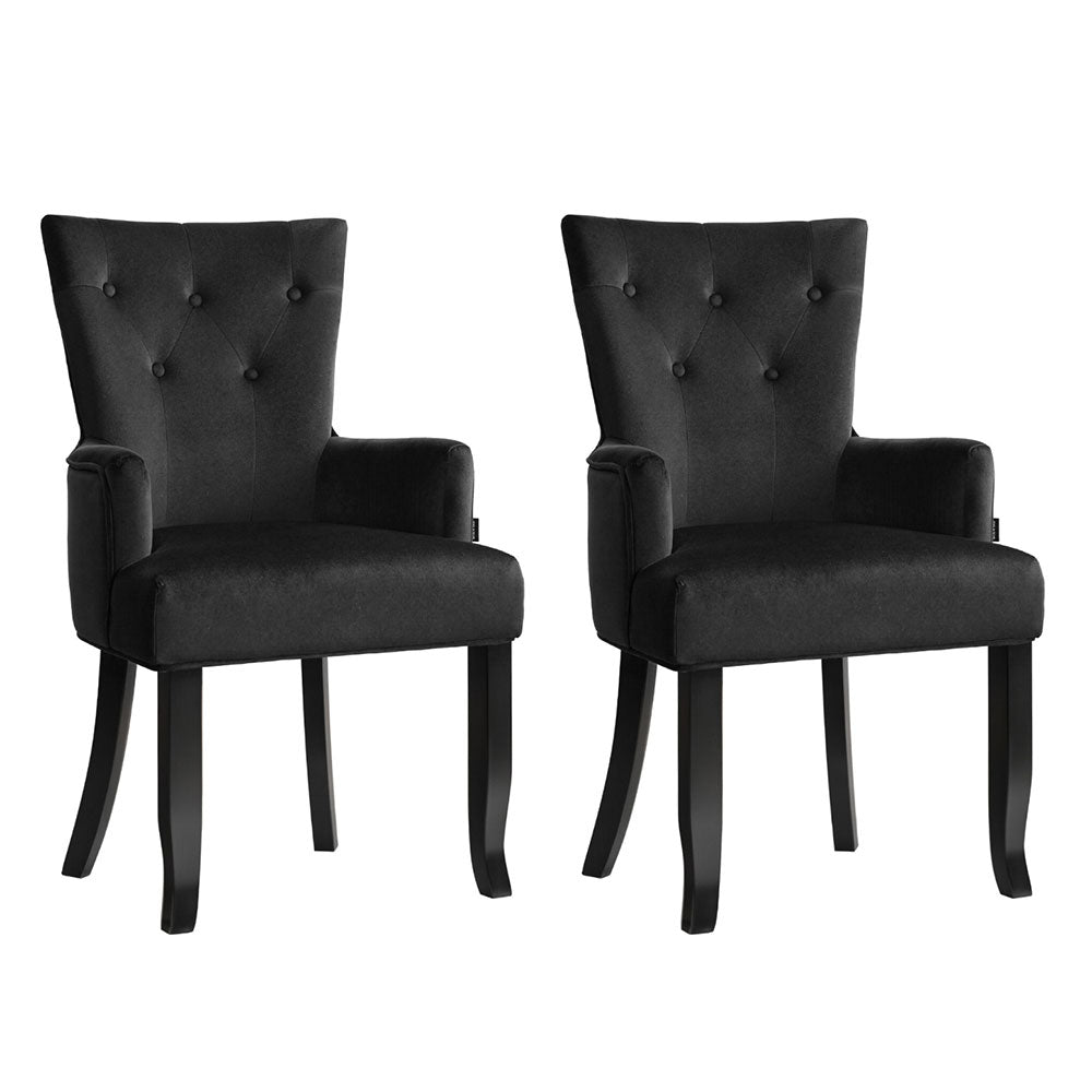 2x Artiss Dining Chairs Velvet French Provincial Armchair Black - Homecoze