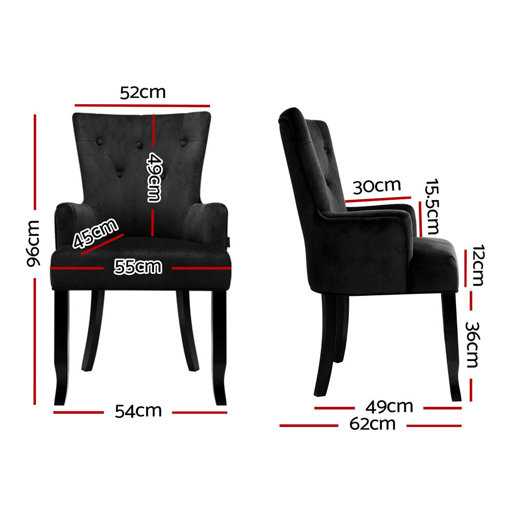 2x Artiss Dining Chairs Velvet French Provincial Armchair Black - Homecoze