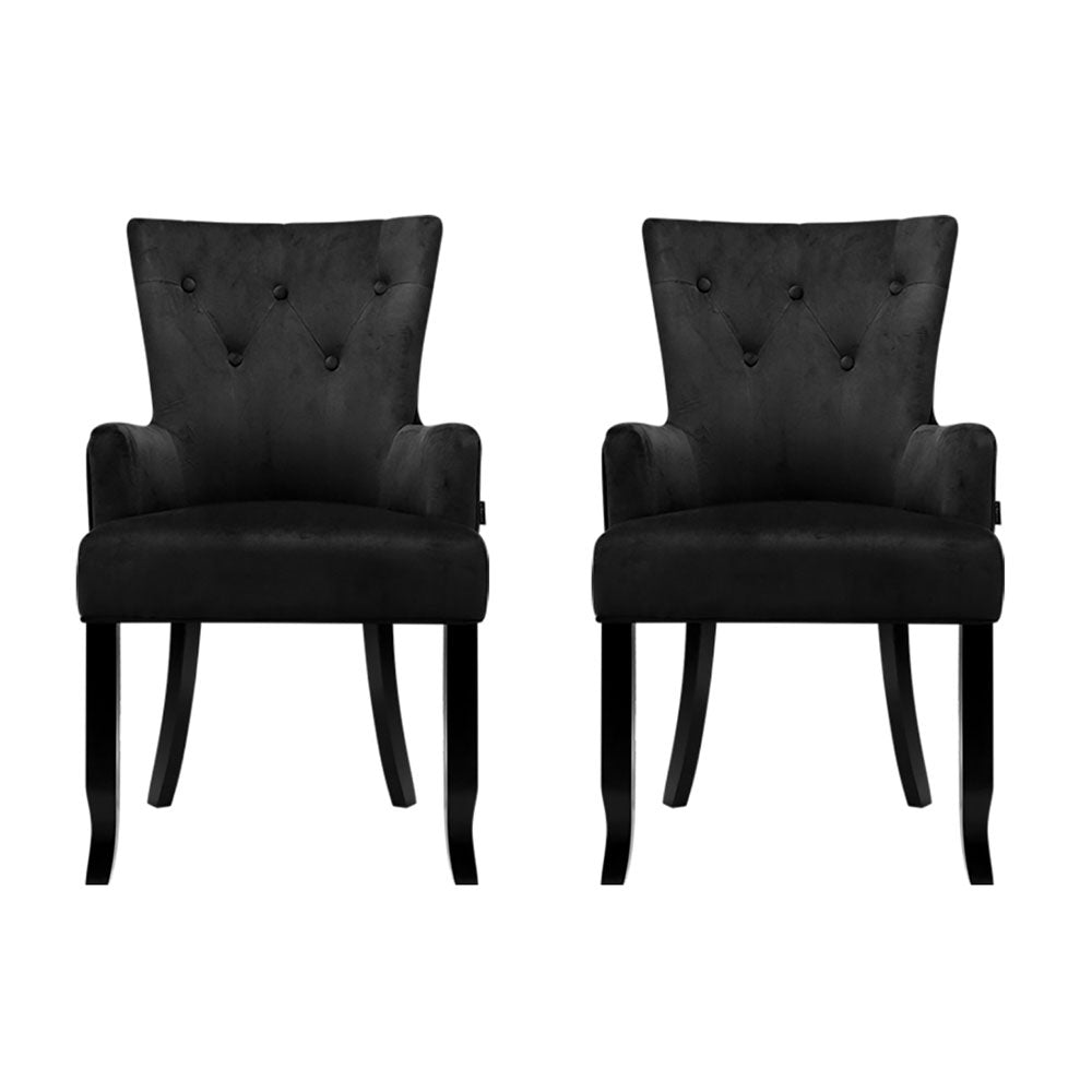 2x Artiss Dining Chairs Velvet French Provincial Armchair Black - Homecoze