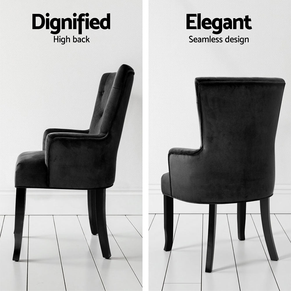 2x Artiss Dining Chairs Velvet French Provincial Armchair Black - Homecoze