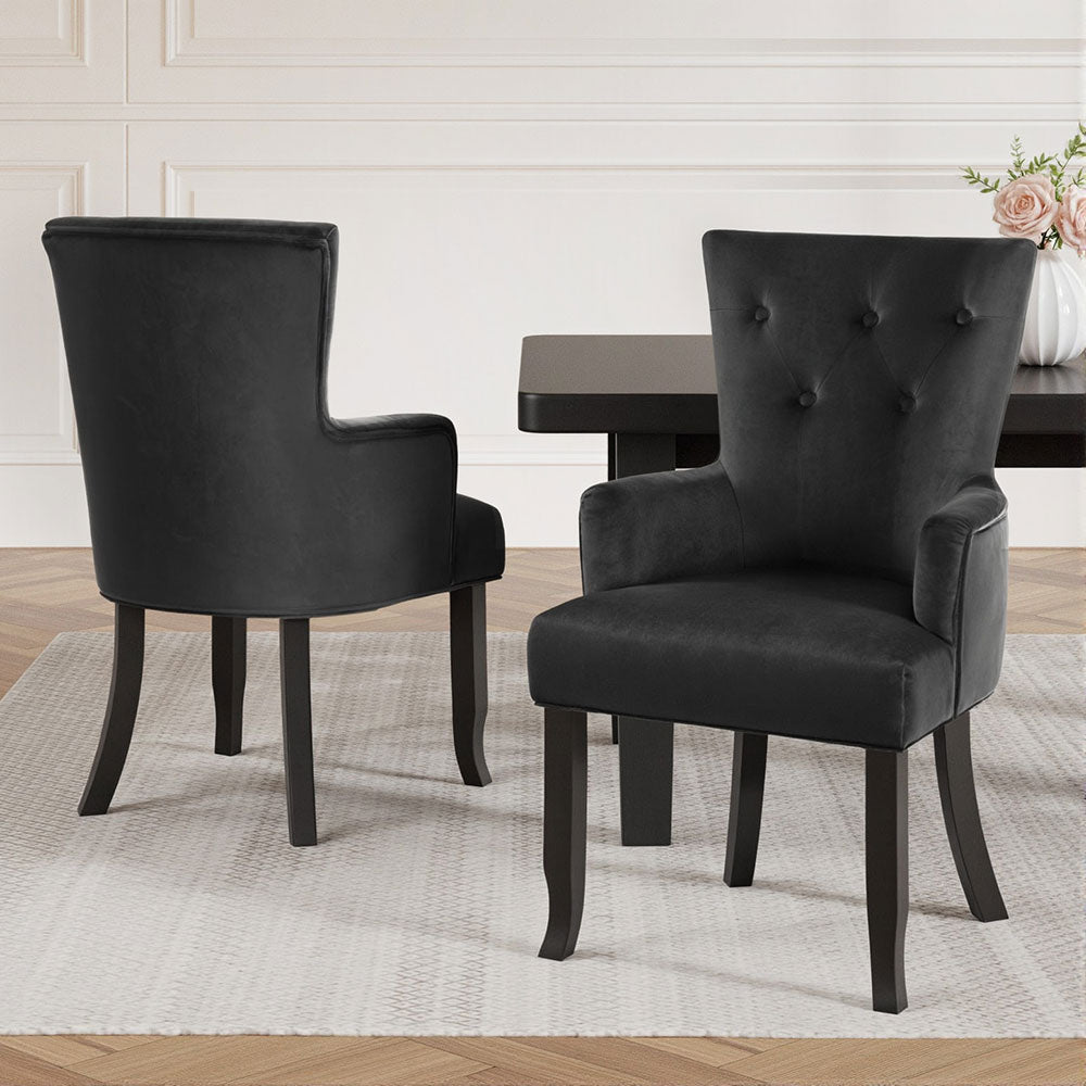 2x Artiss Dining Chairs Velvet French Provincial Armchair Black - Homecoze