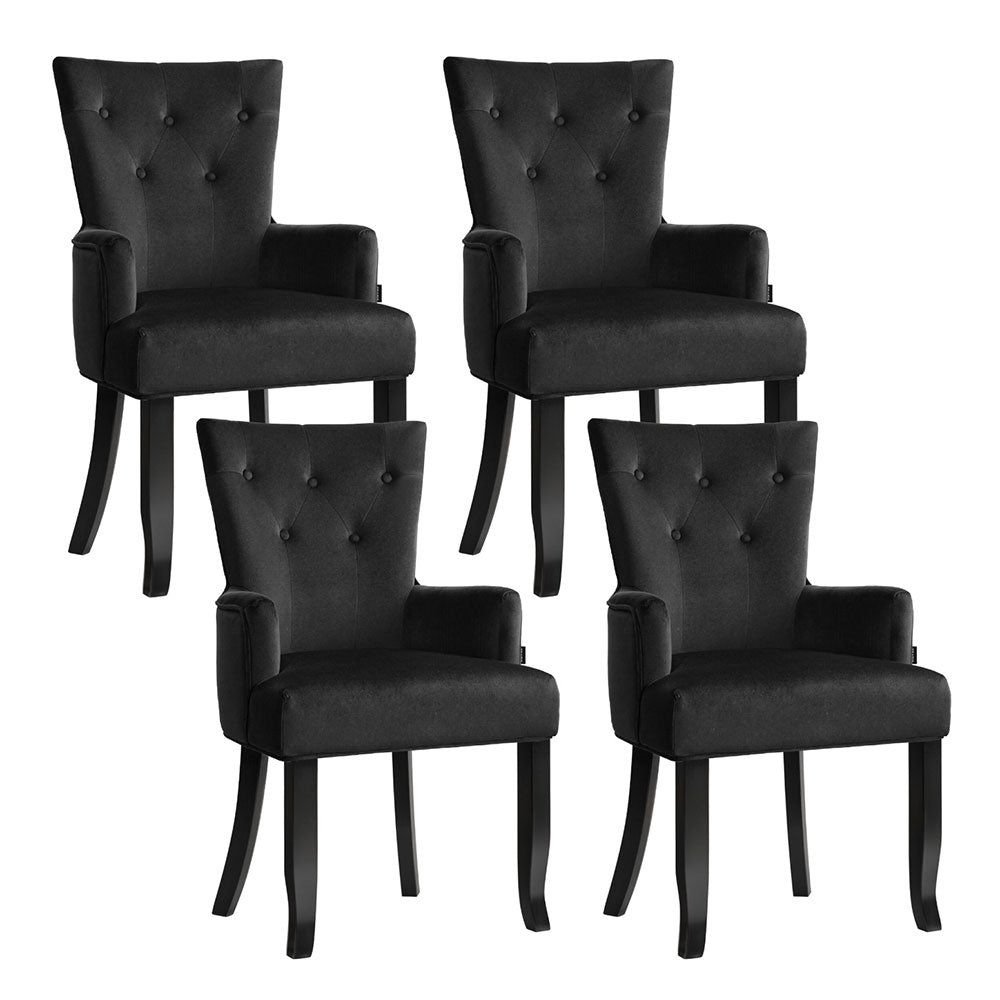 4x Artiss Dining Chairs Velvet French Provincial Armchair Black - Homecoze