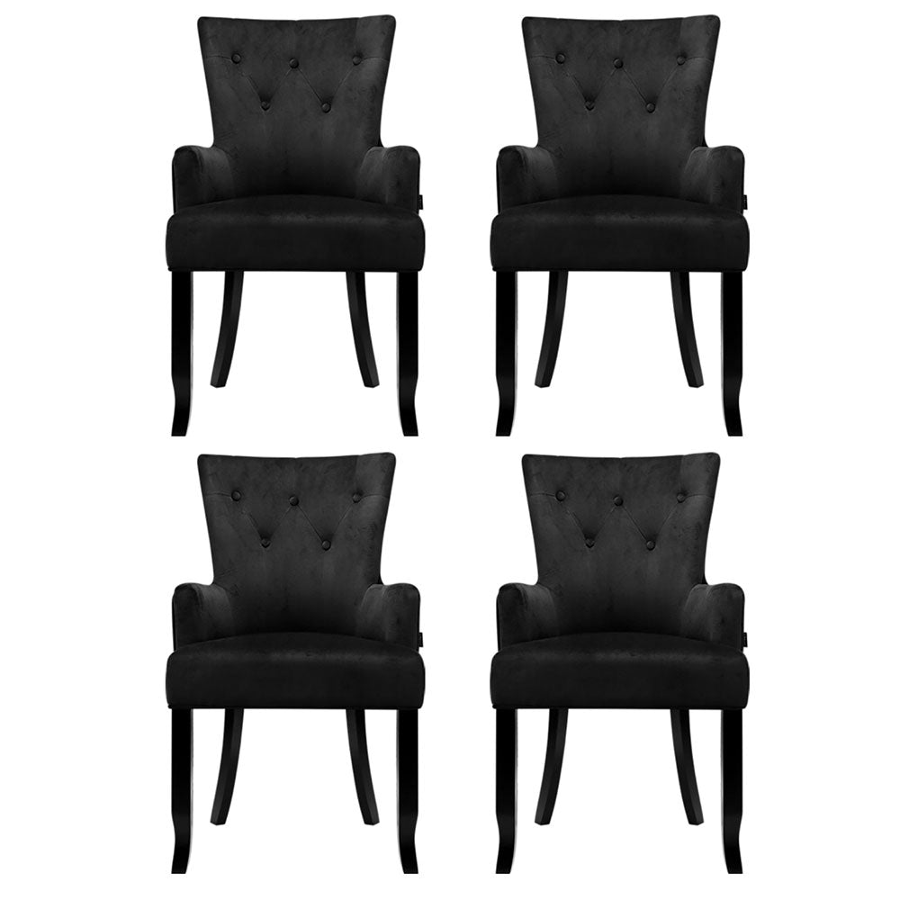 4x Artiss Dining Chairs Velvet French Provincial Armchair Black - Homecoze