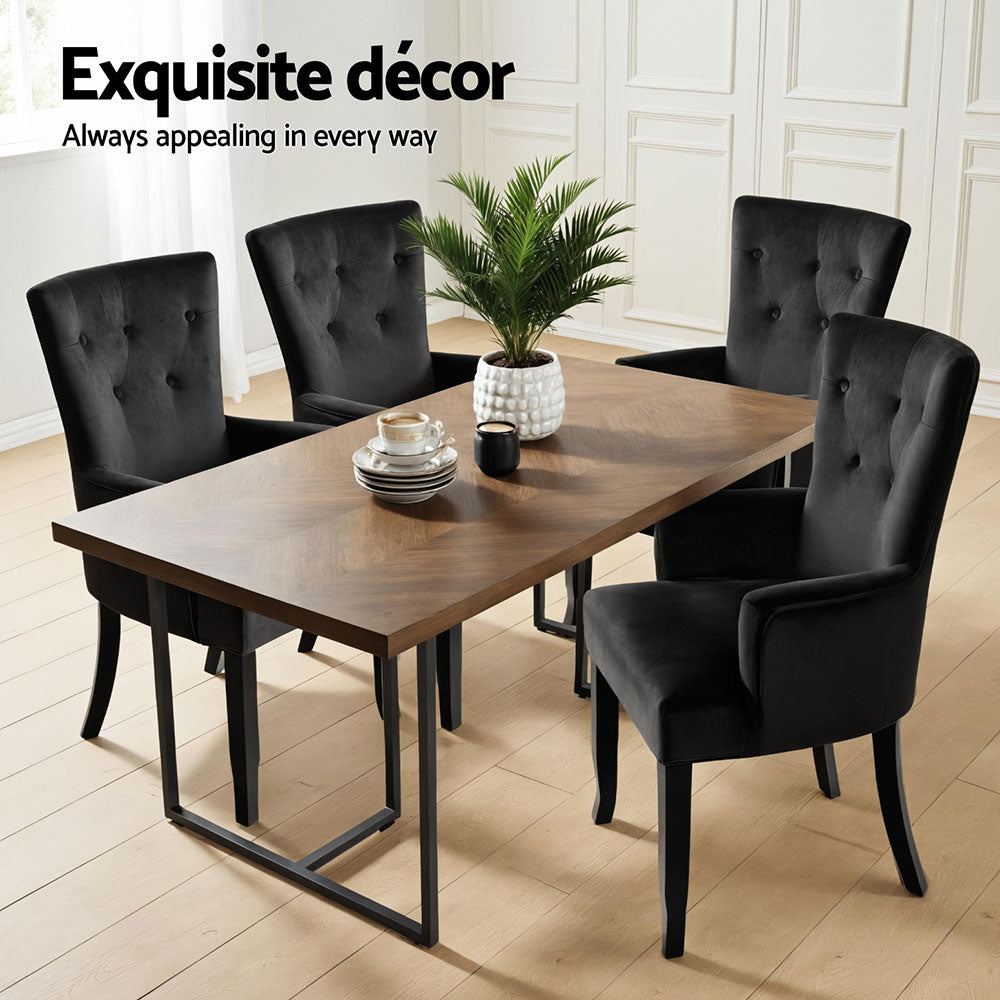 4x Artiss Dining Chairs Velvet French Provincial Armchair Black - Homecoze