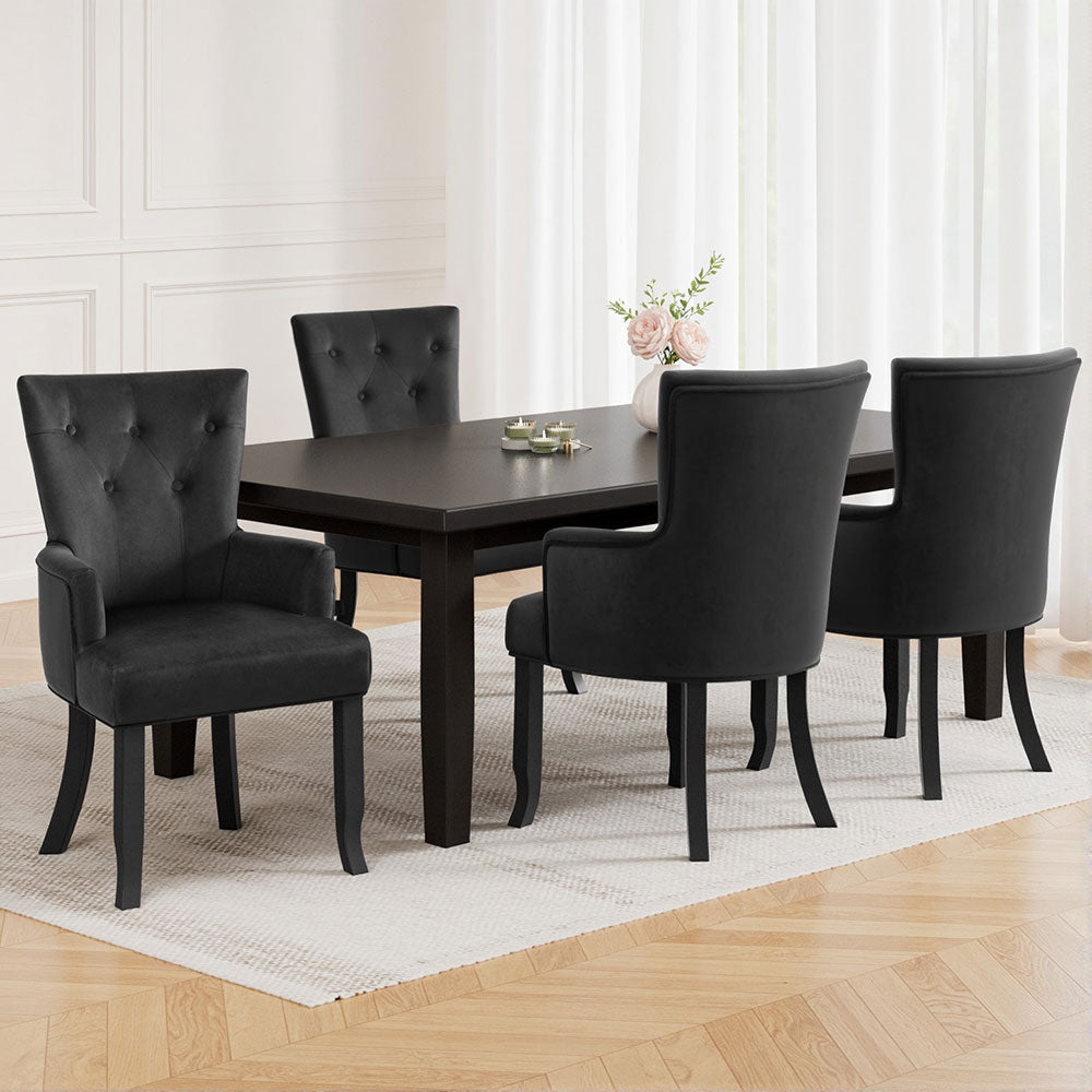 4x Artiss Dining Chairs Velvet French Provincial Armchair Black - Homecoze