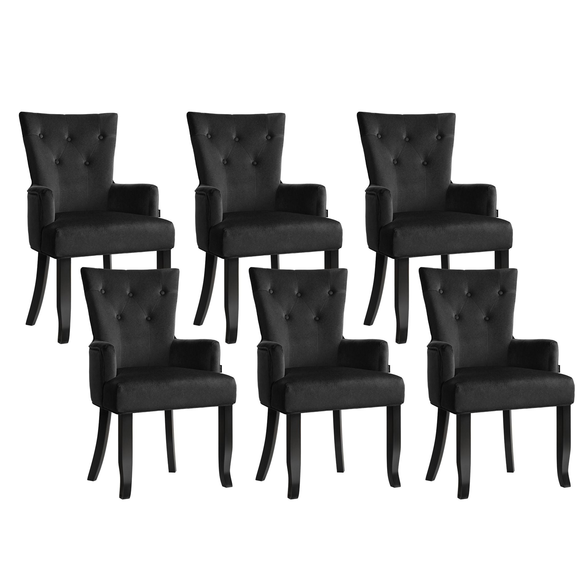 Lucienne (Set of 6) Velvet French Provincial Armchairs - Black