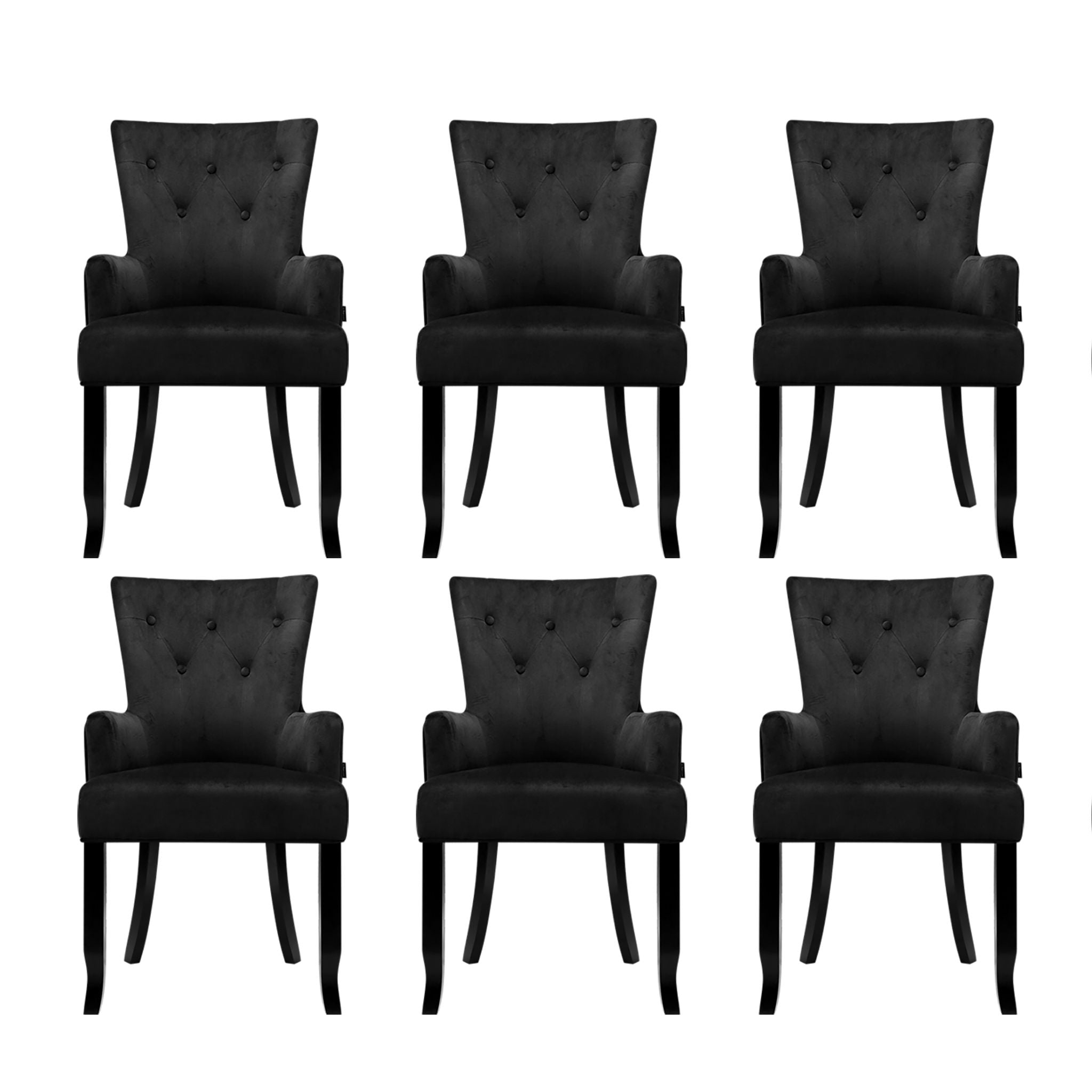Lucienne (Set of 6) Velvet French Provincial Armchairs - Black