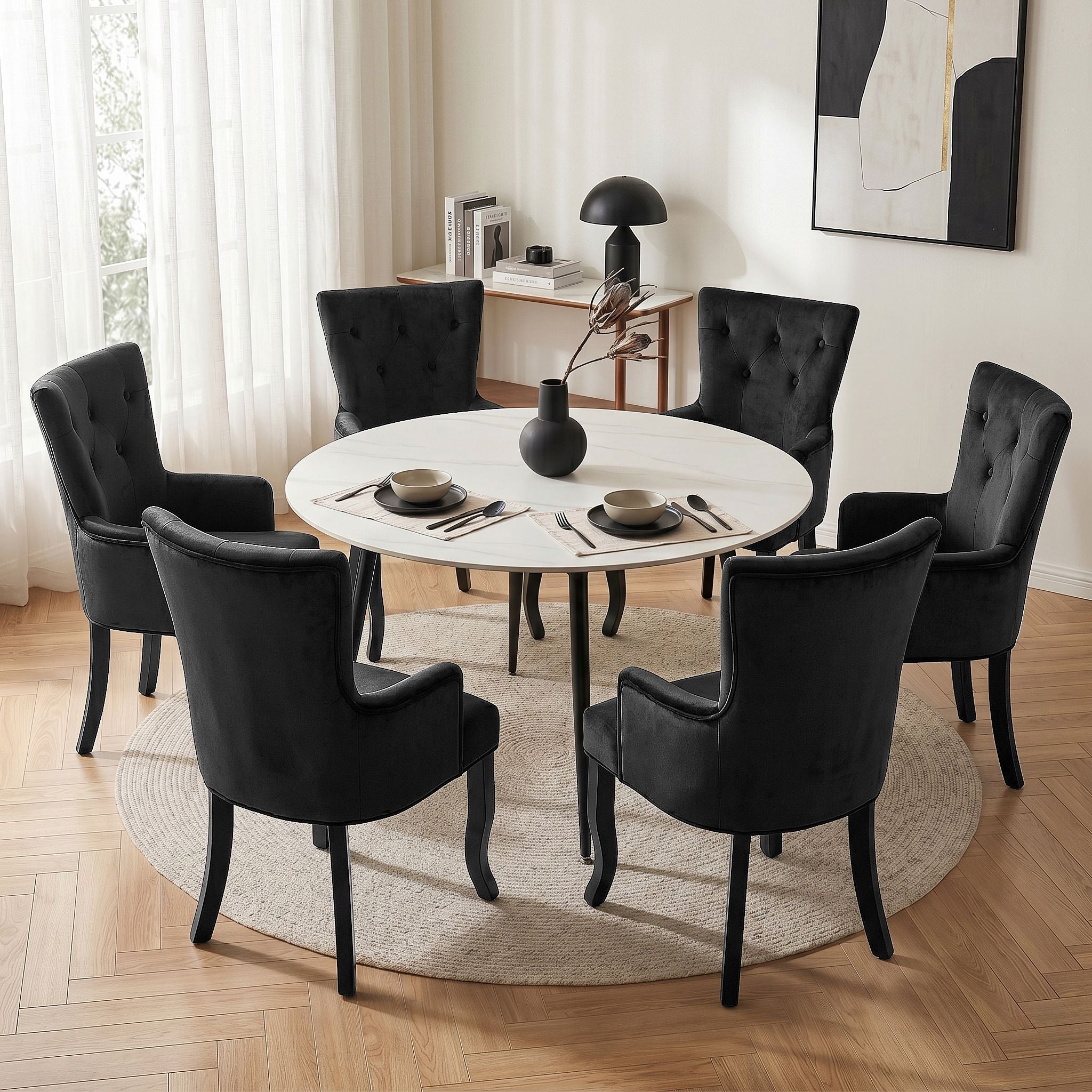 Lucienne (Set of 6) Velvet French Provincial Armchairs - Black