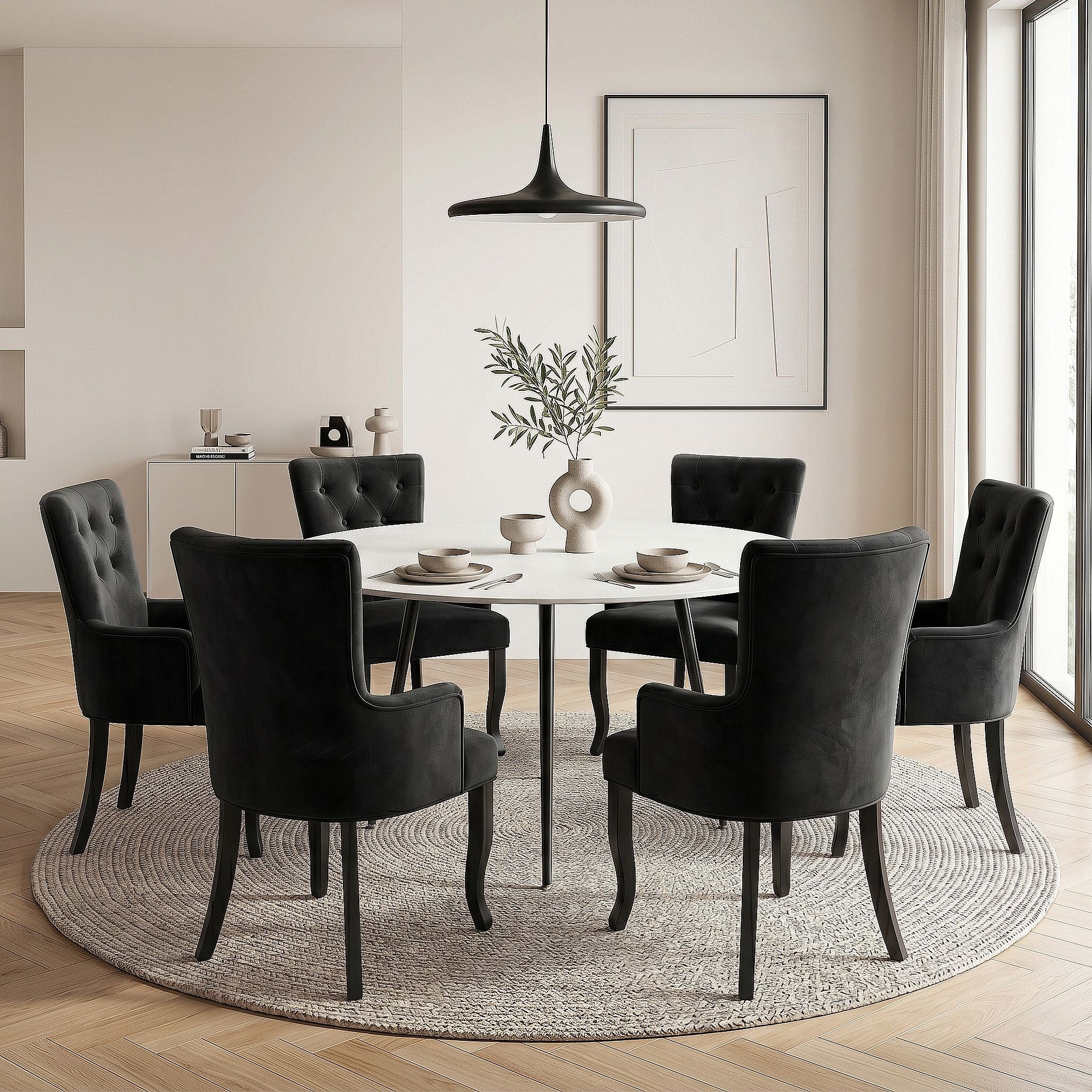 Lucienne (Set of 6) Velvet French Provincial Armchairs - Black