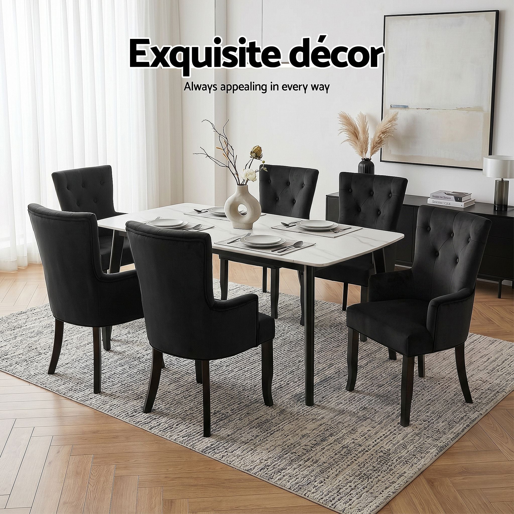 Lucienne (Set of 6) Velvet French Provincial Armchairs - Black
