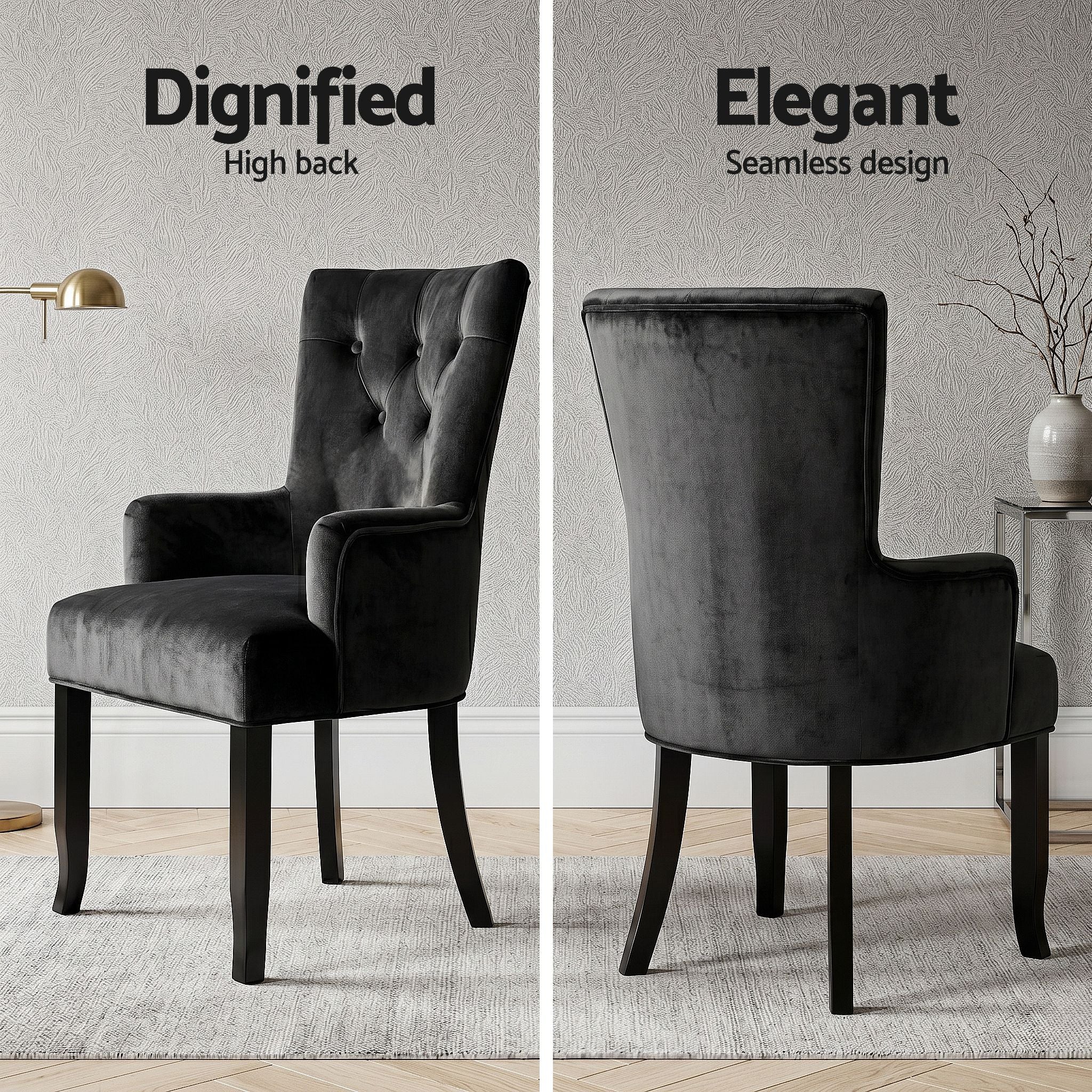 Lucienne (Set of 6) Velvet French Provincial Armchairs - Black