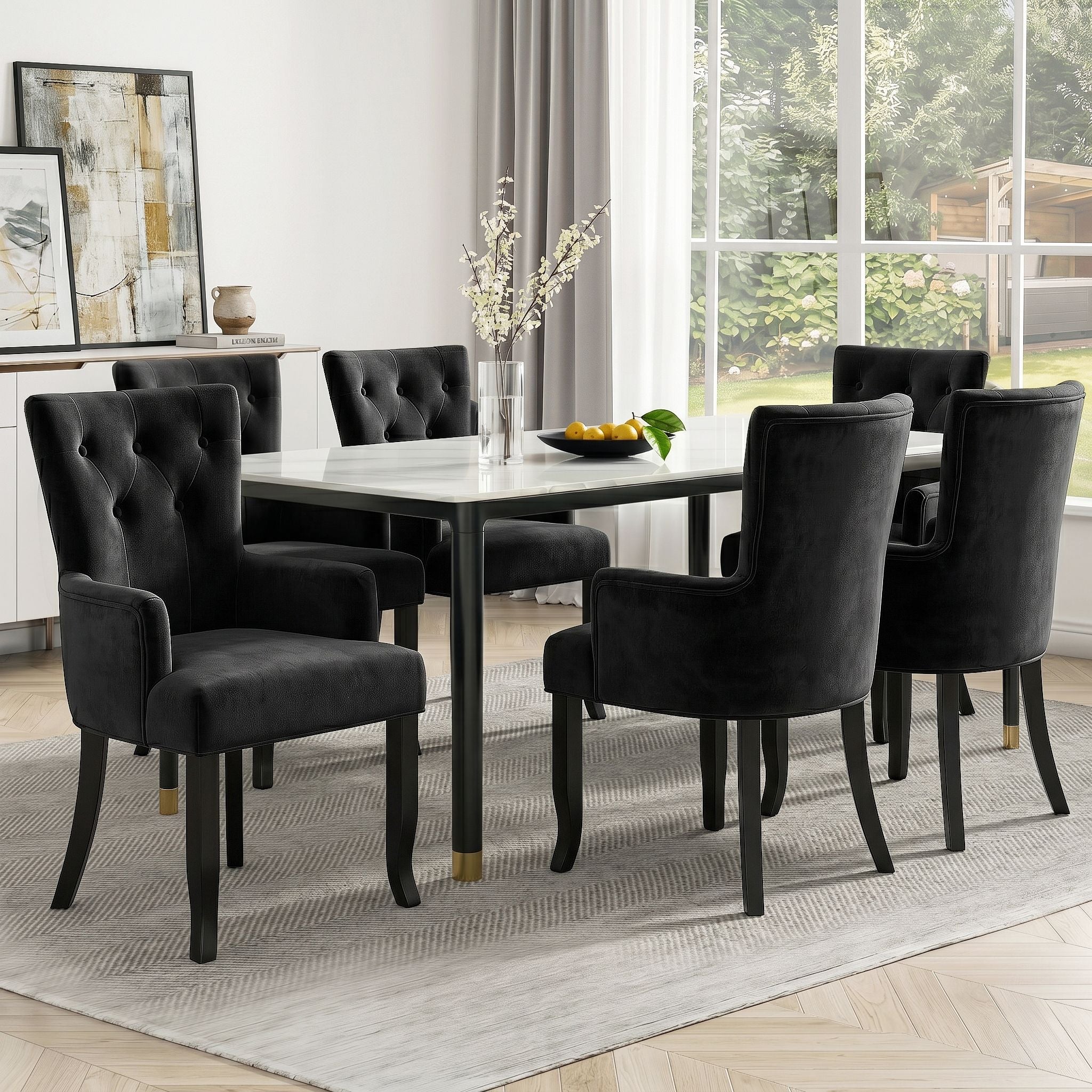 Lucienne (Set of 6) Velvet French Provincial Armchairs - Black