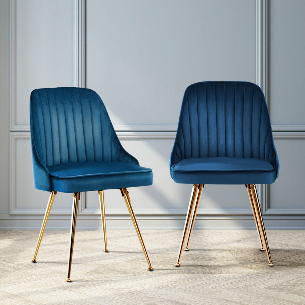 Set of 2 Retro Dining Chairs - Velvet Blue - Homecoze