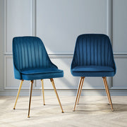 Set of 2 Retro Dining Chairs - Velvet Blue - Homecoze