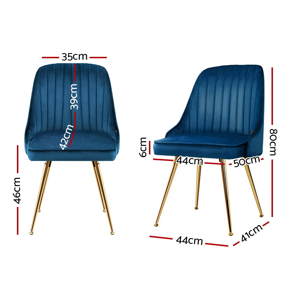 Set of 2 Retro Dining Chairs - Velvet Blue - Homecoze