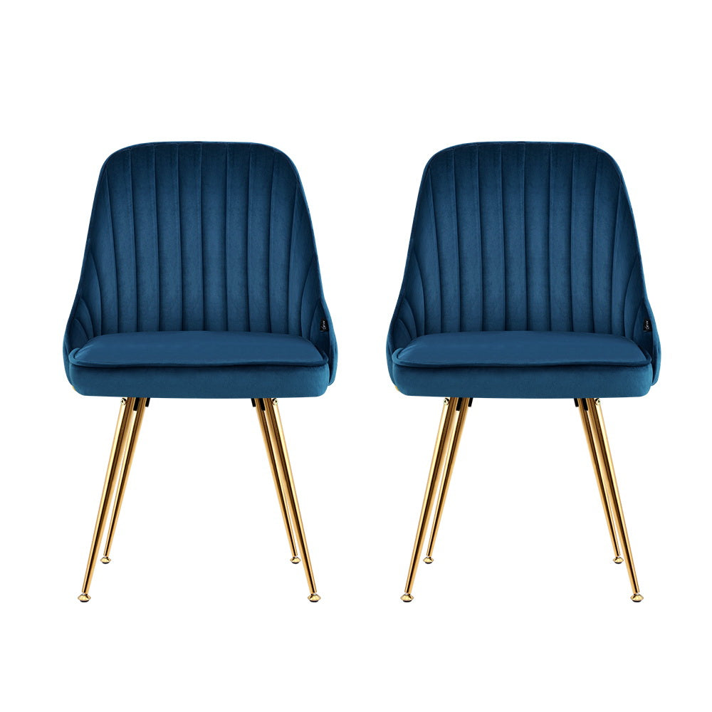 Set of 2 Retro Dining Chairs - Velvet Blue - Homecoze