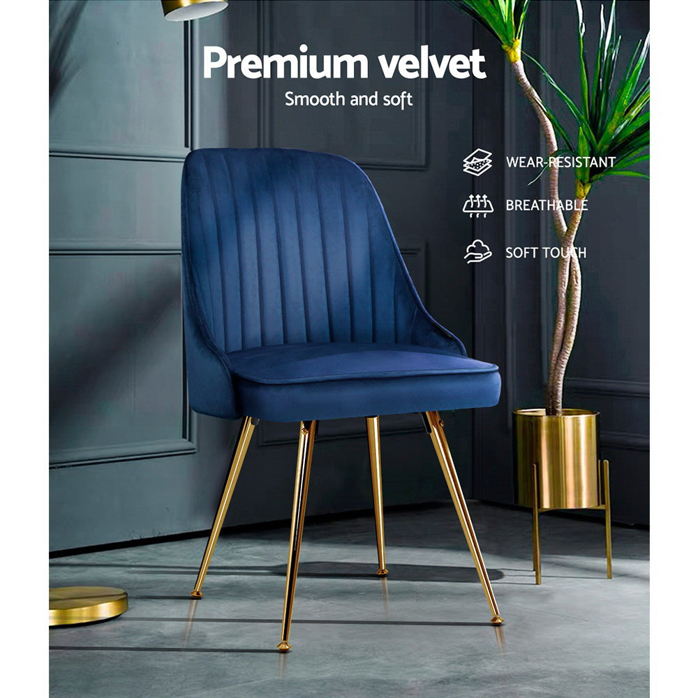 Set of 2 Retro Dining Chairs - Velvet Blue - Homecoze