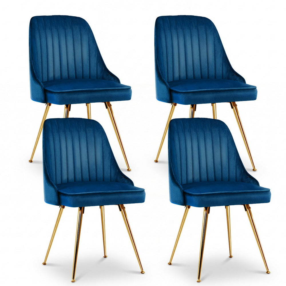 Artiss Dining Chairs Set of 4 Velvet Channel Tufted Blue - Homecoze