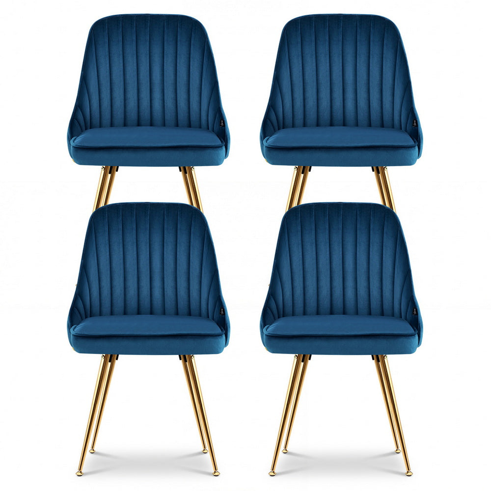 Artiss Dining Chairs Set of 4 Velvet Channel Tufted Blue - Homecoze