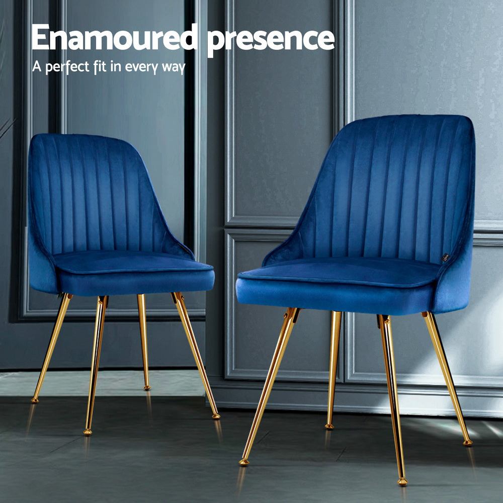 Artiss Dining Chairs Set of 4 Velvet Channel Tufted Blue - Homecoze