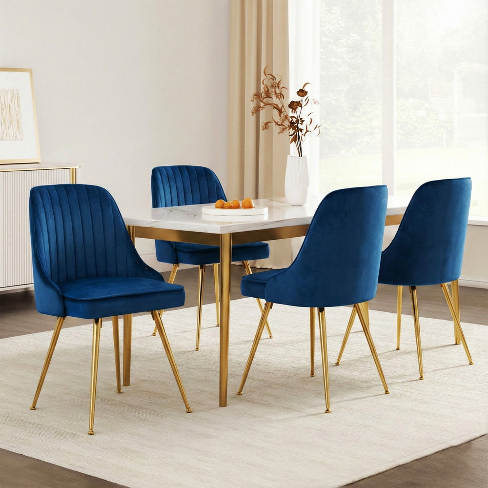 Artiss Dining Chairs Set of 4 Velvet Channel Tufted Blue - Homecoze