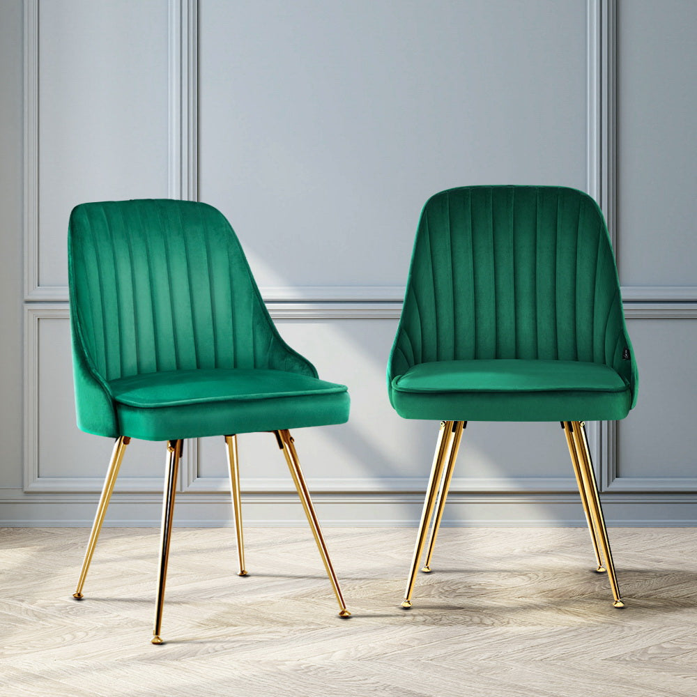 Set of 2 Retro Dining Chairs - Velvet Green - Homecoze