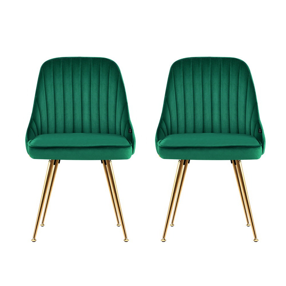 Set of 2 Retro Dining Chairs - Velvet Green - Homecoze