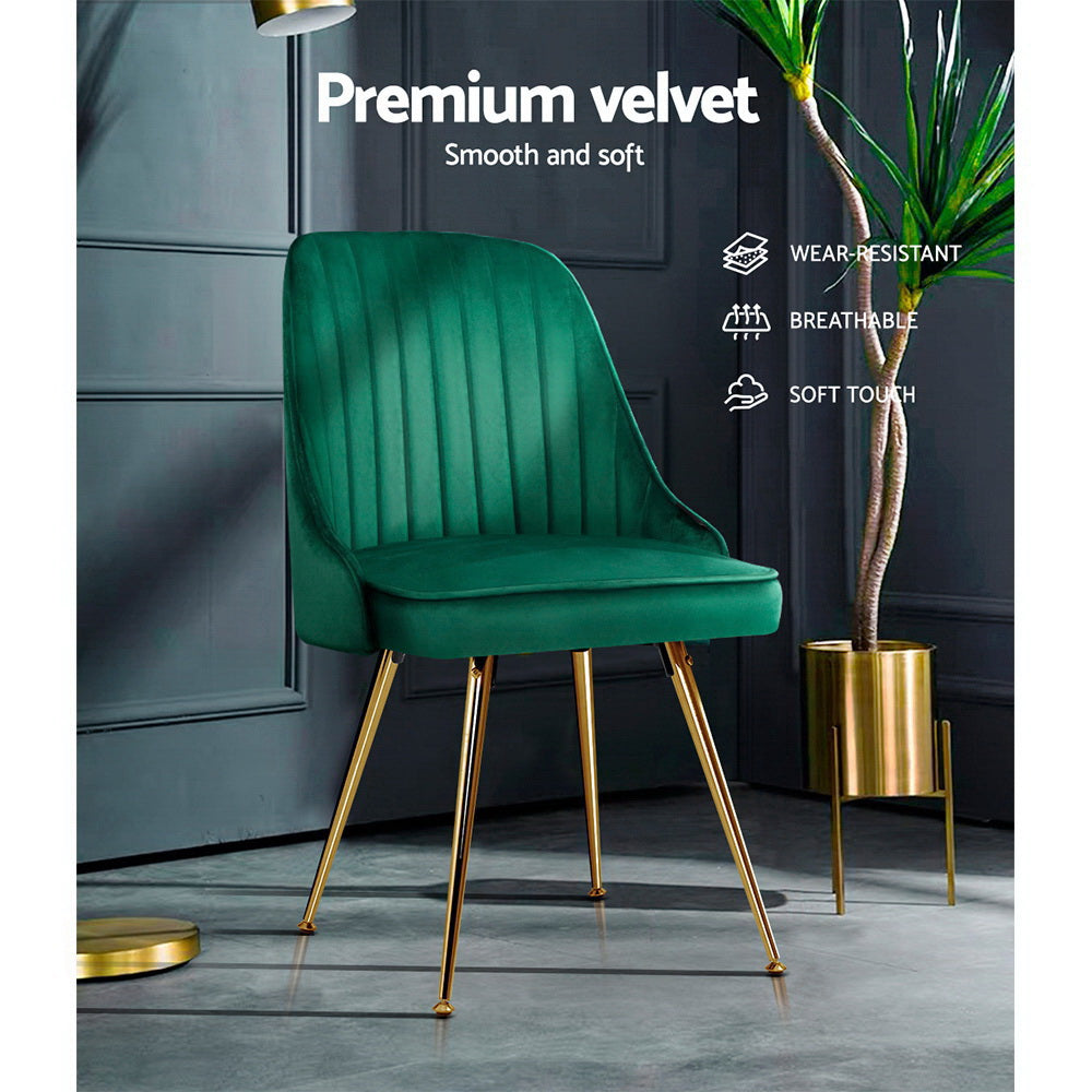 Set of 2 Retro Dining Chairs - Velvet Green - Homecoze