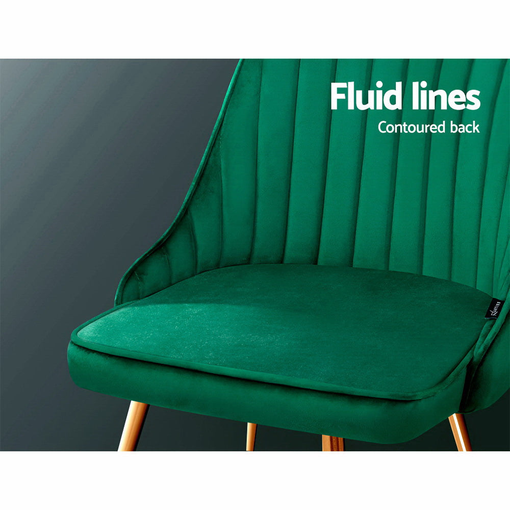 Set of 2 Retro Dining Chairs - Velvet Green - Homecoze