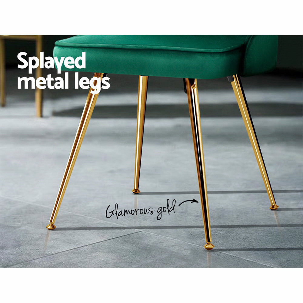 Set of 2 Retro Dining Chairs - Velvet Green - Homecoze