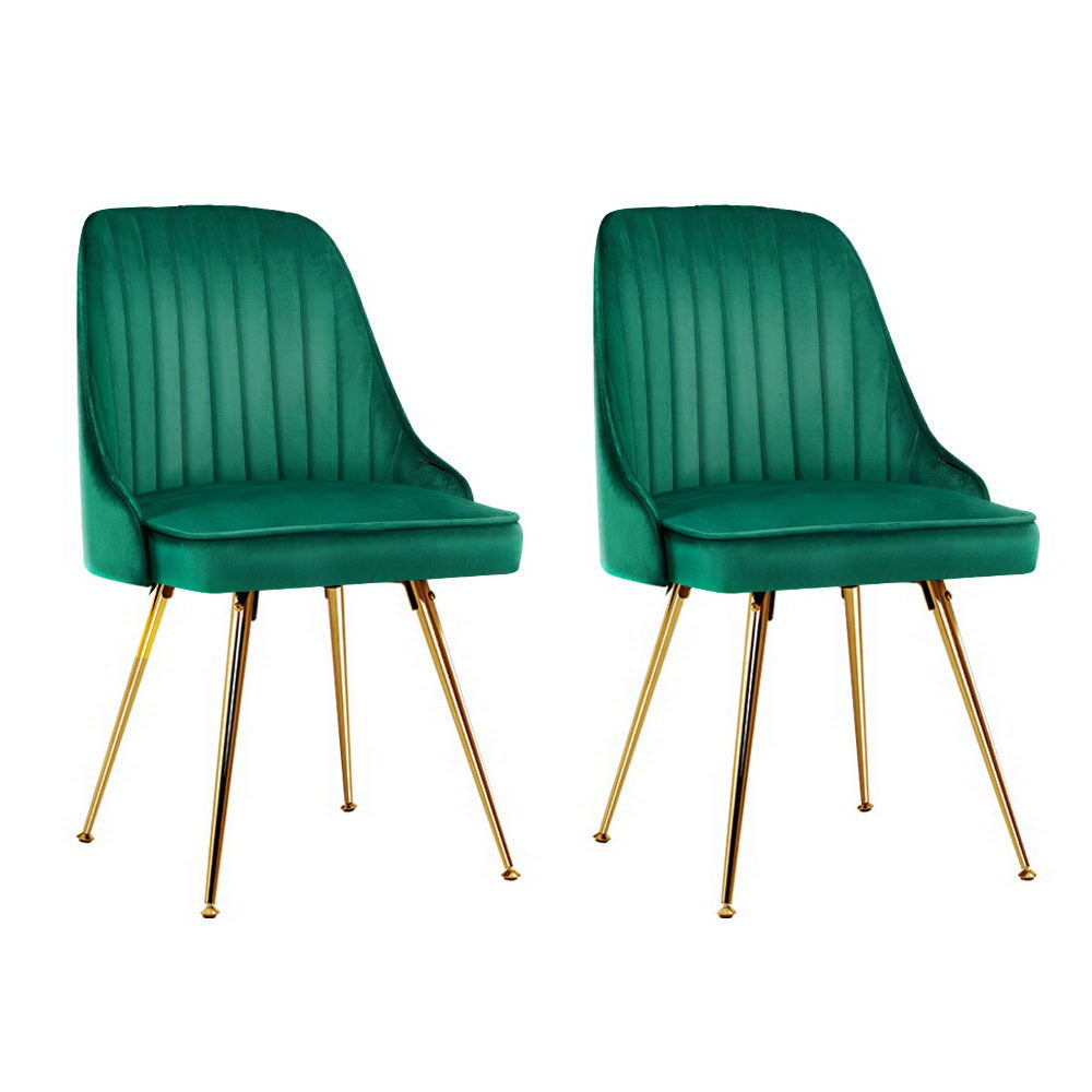 Set of 2 Retro Dining Chairs - Velvet Green - Homecoze