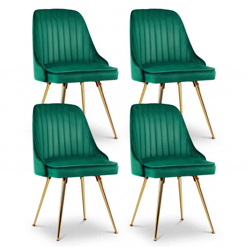 Artiss Dining Chairs Set of 4 Velvet Channel Tufted Green - Homecoze