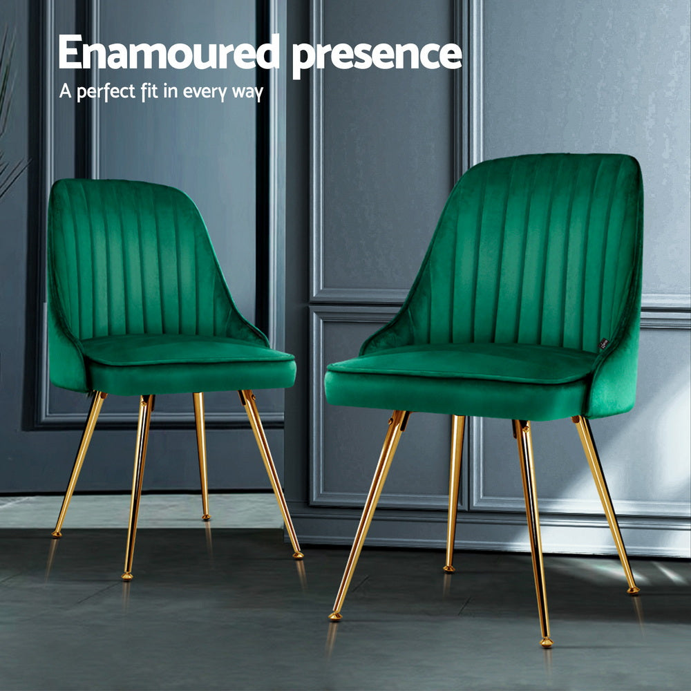 Artiss Dining Chairs Set of 4 Velvet Channel Tufted Green - Homecoze