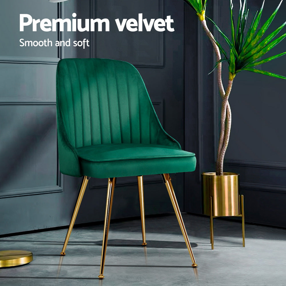 Artiss Dining Chairs Set of 4 Velvet Channel Tufted Green - Homecoze