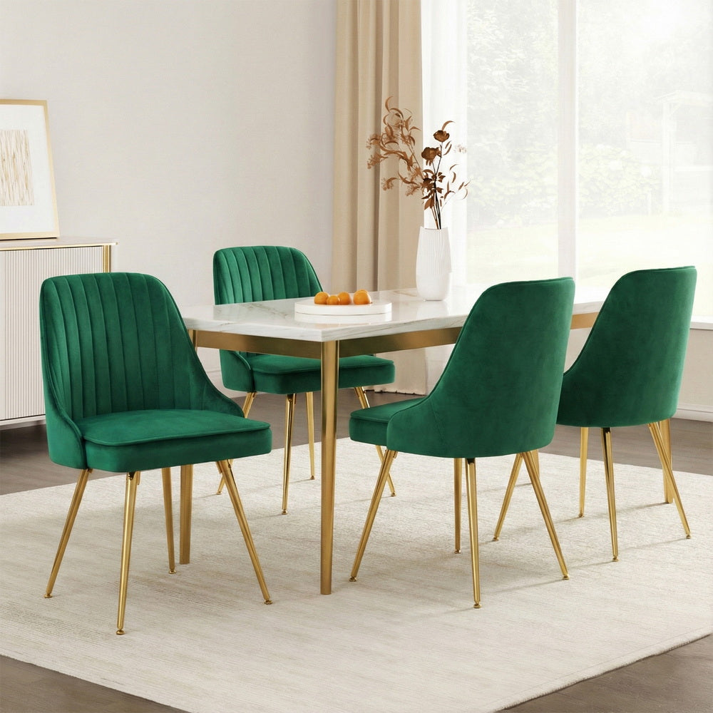 Artiss Dining Chairs Set of 4 Velvet Channel Tufted Green - Homecoze