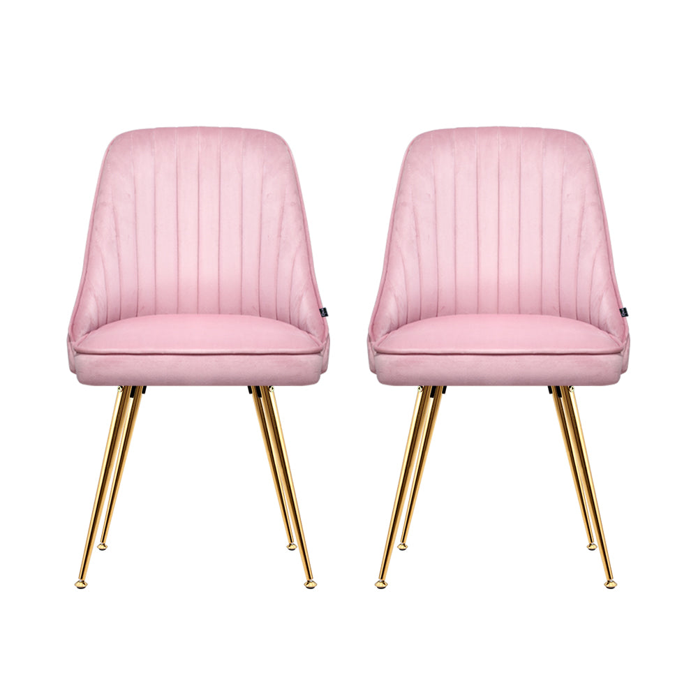 Set of 2 Retro Dining Chairs - Velvet Pink - Homecoze