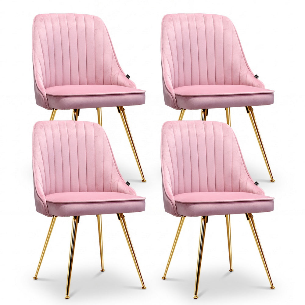 Artiss Dining Chairs Set of 4 Velvet Channel Tufted Pink - Homecoze