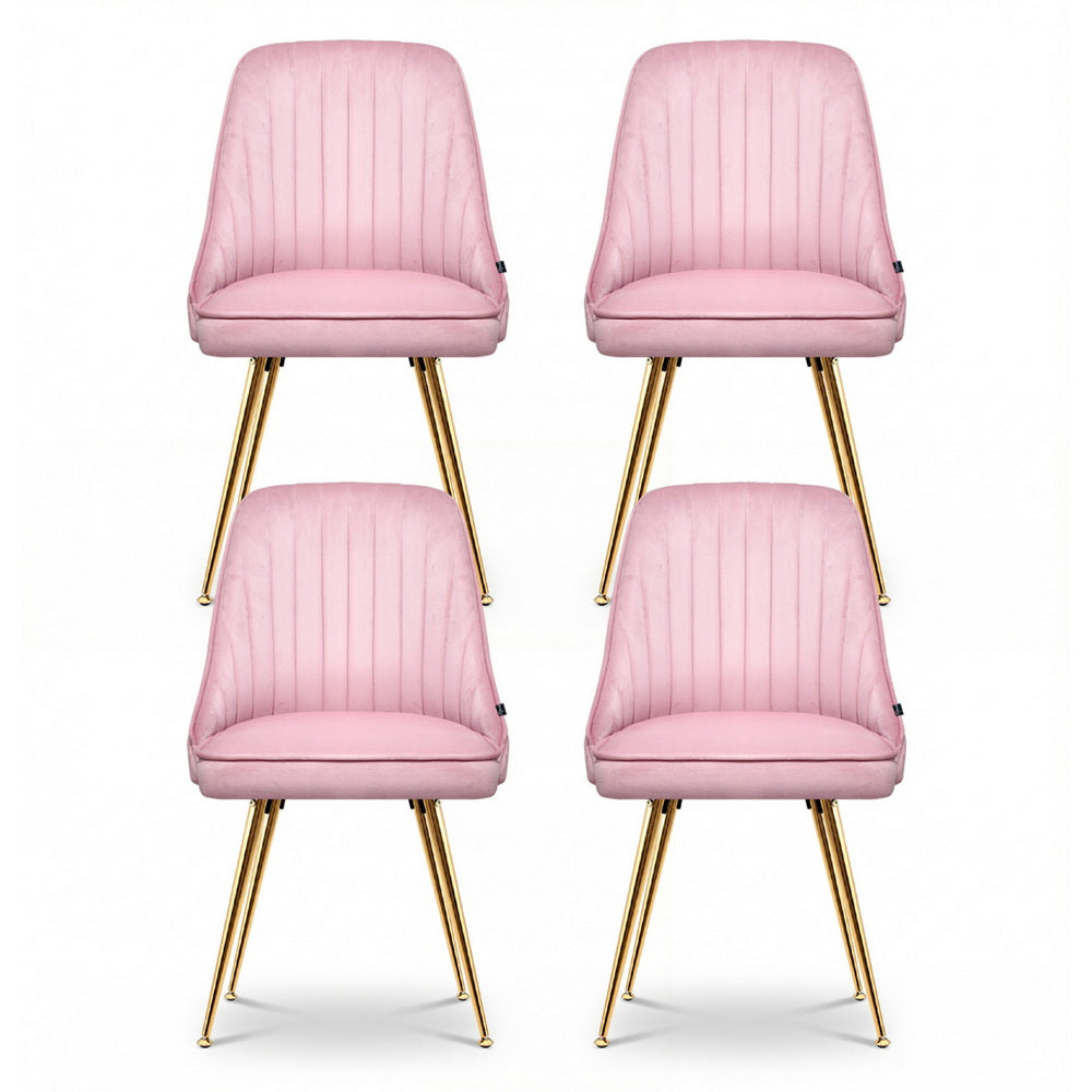 Artiss Dining Chairs Set of 4 Velvet Channel Tufted Pink - Homecoze
