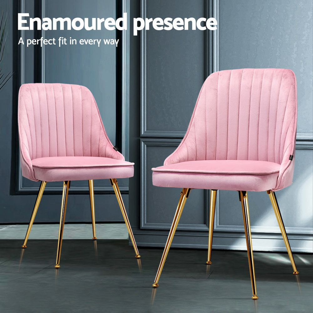 Artiss Dining Chairs Set of 4 Velvet Channel Tufted Pink - Homecoze