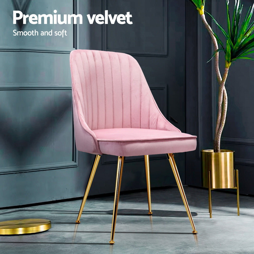 Artiss Dining Chairs Set of 4 Velvet Channel Tufted Pink - Homecoze