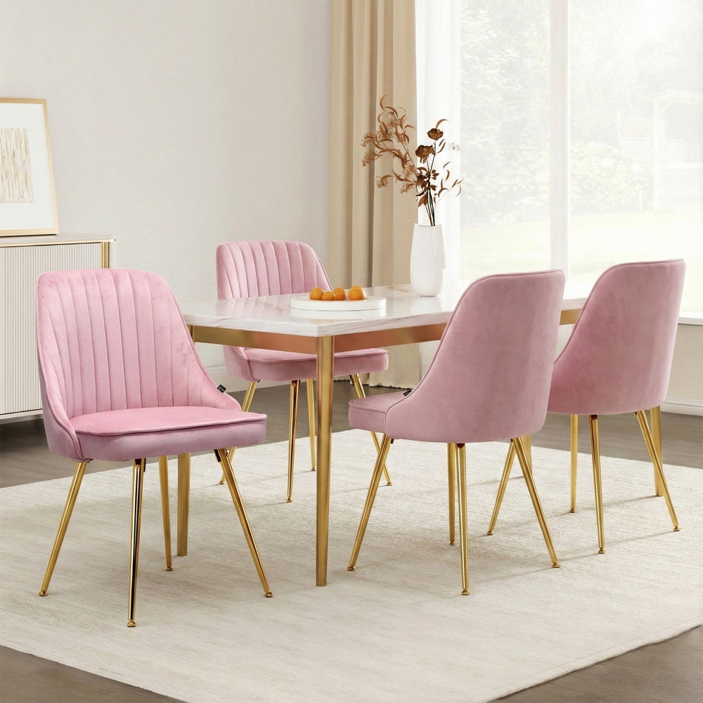 Artiss Dining Chairs Set of 4 Velvet Channel Tufted Pink - Homecoze